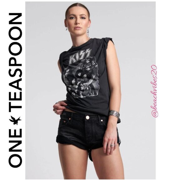 ONE TEASPOON Bandits Low Waist Denim Shorts Archived Worn Black 30 NWT - Picture 1 of 7